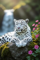 Obraz premium White Leopard in a Floral Wilderness
