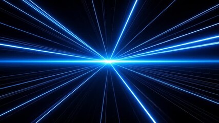 Abstract Blue Lines Energy Burst on Black Background, Futuristic Digital Concept