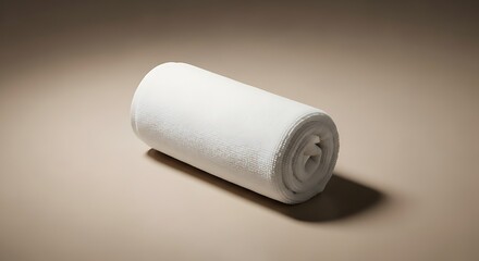 Fototapeta premium Rolled white terry cloth towel on a neutral background with soft lighting