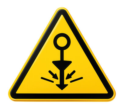 Yellow triangular high pressure warning sign with pressure icon