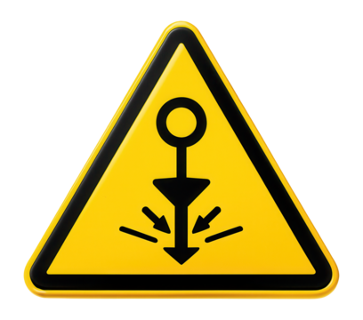 Yellow triangular high pressure warning sign with pressure icon