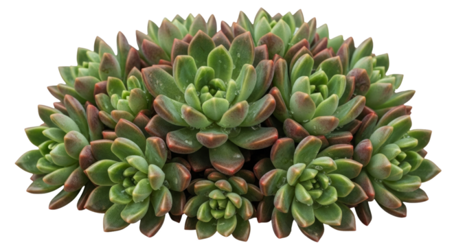 A dense cluster of green succulent plants with reddish tips displaying natural growth patterns and beautiful foliage arrangements