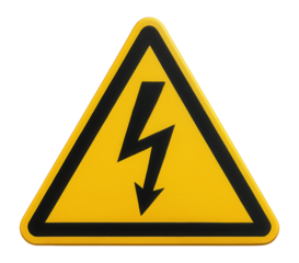 Yellow triangular hazardous voltage warning sign with voltage icon