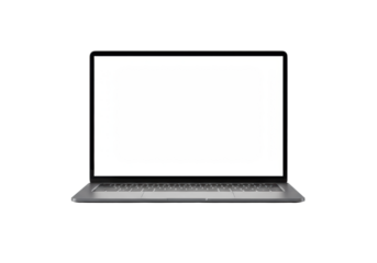 Ultra-modern sleek dark gray laptop, pristine, bright white screen, isolated on immaculate transparent background with generous negative space, high-key soft diffused lighting, digital innovation