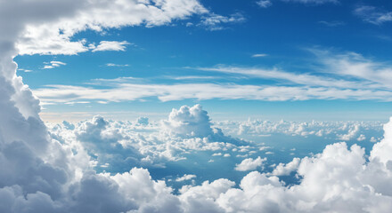 Stunning aerial view of endless white clouds against a vibrant blue sky, serene atmosphere.