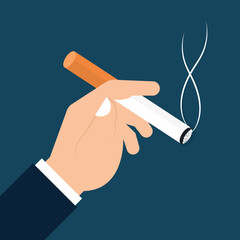 The male hand keeps the smoking cigarette