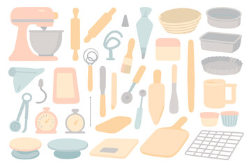 Baking tools and utensils displayed in a creative layout for culinary activities