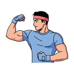 Confident Muscular Man Flexing Bicep: Cartoon Style Fitness Illustration