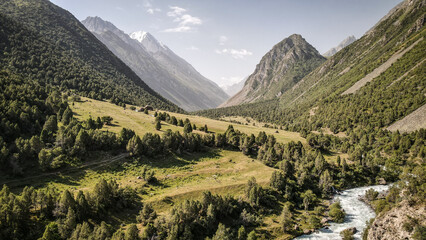 The panoramic view of the Alamedin Valley in Kyrgyzstan