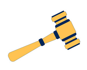 Wooden judge gavel 2D cartoon object. Trial justice, court authority, legal proceedings. Courtroom item. Decision hammer. Ruling tool isolated element flat vector clip art on white. Spot illustration