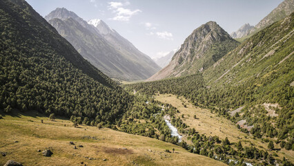 The panoramic view of the Alamedin Valley in Kyrgyzstan