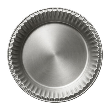 Empty aluminum pie tin with crimped edges