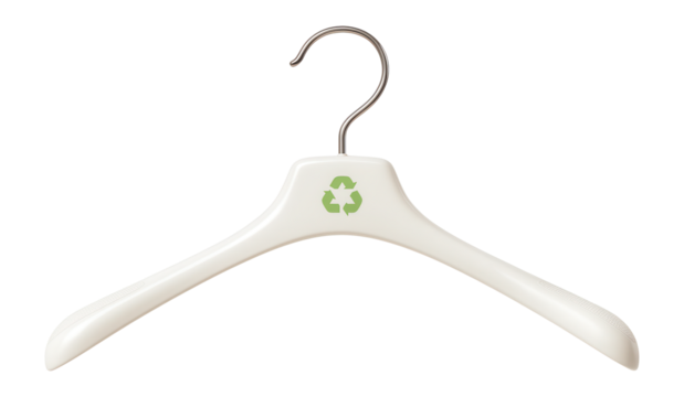 Plastic hanger with a recycling symbol