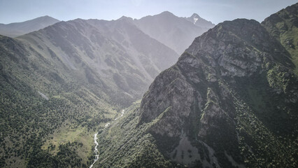 The panoramic view of the Alamedin Valley in Kyrgyzstan