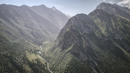 The panoramic view of the Alamedin Valley in Kyrgyzstan