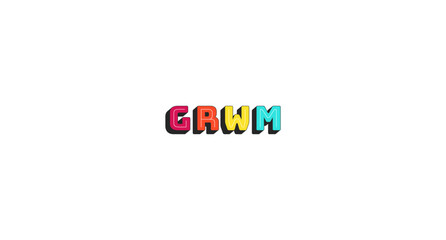 GRWM abbreviation colorful bold popular internet slang word. Get ready with me lingo. Influencer beauty, fashion routine. Chunky 3D letters with shadow effect. Fun typography. Bungee Shade font used