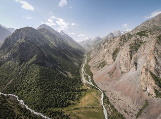 The panoramic view of the Alamedin Valley in Kyrgyzstan