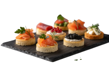 Assorted canape selection isolated on transparent background