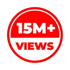 15 Million views png, trending audience stats, growth milestone design, online popularity showcase, engagement counter