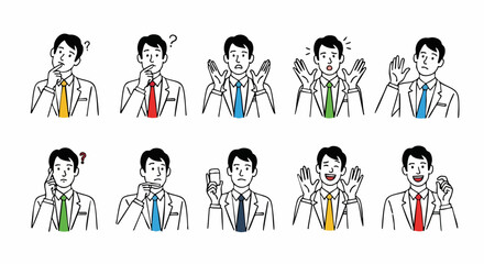 Naklejka premium Diverse businessman emotion set for corporate communication design and company branding templates or presentations