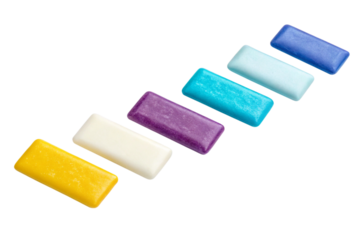 Colorful chewing gum pieces isolated on transparent background