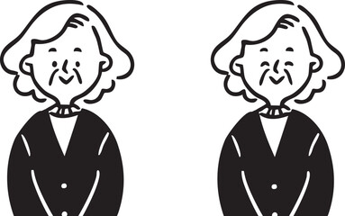 シニア女性　祖母　上半身　ベクター（モノクロ）
