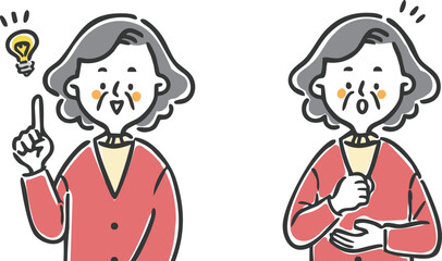 納得理解するシニア女性　上半身　ベクター
