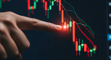Financial growth concept with stacked coins, calculator and neon green stock-graph overlay indicating profit and upward market trend
