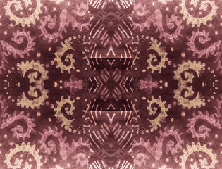 Burgundy Indonesia Geometric Pattern. Black Ikat