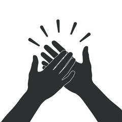 Silhouette of two hands clapping together in celebration or applause