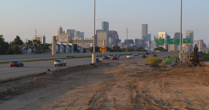 South Freeway 288 Traffic Flow with Houston Skyline