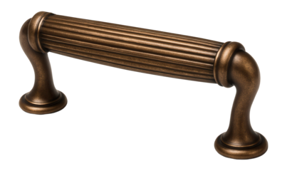 Metal drawer pull with a ribbed texture and antique bronze finish