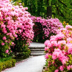 Pink azalea garden path