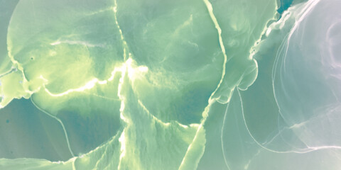 Oil Colored. White Background. Neon Oil Painted Background. Green Abstract Art Isolated. Aqua Grunge. Water Colour Diffusion. Alcohol Ink Pattern.