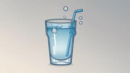 Glass of Water with Bubbles and Straw