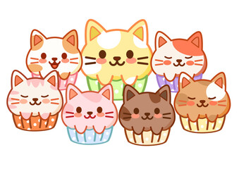 Title: Adorable Group of Cat Cupcakes