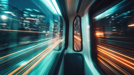 Fototapeta premium Night city train window view