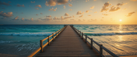 Fototapeta premium Tranquil sunset view from pier beachside photography coastal environment scenic perspective nature's beauty