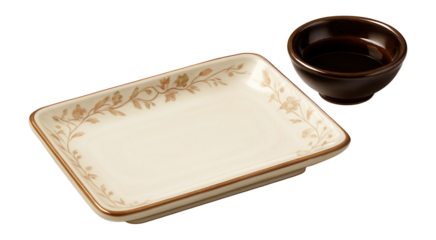 Ceramic sushi plate with soy sauce dip