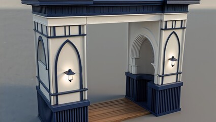 Gothic Archway with Lanterns and Wooden Floor