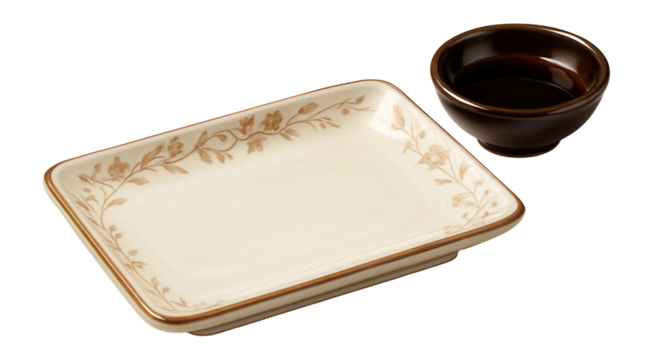 Ceramic sushi plate with soy sauce dip
