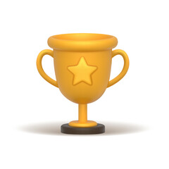 3D golden trophy cup isolated on white background. Symbol of victory, award, competition and success. Perfect for sports, achievements, prize or championship design.