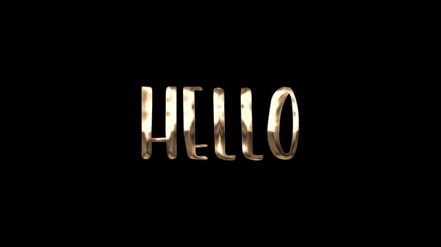 Word hello in shiny golden typeface, perfect for greetings, invitations, branding projects, and social media posts needing a luxurious touch.