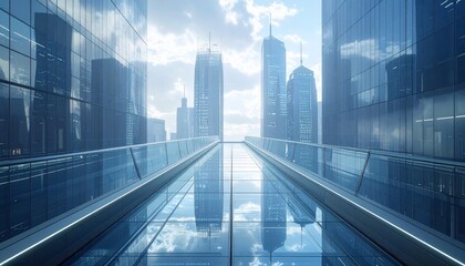 Futuristic Cityscape: Glass Skywalk