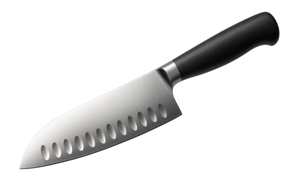Stainless steel santoku knife with dimples