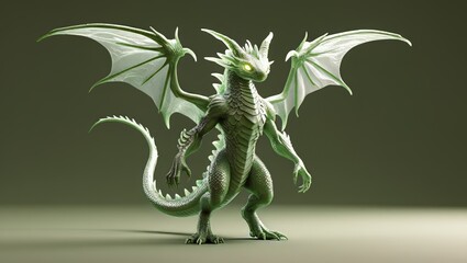 Green Dragon with Glowing Eyes and Wings