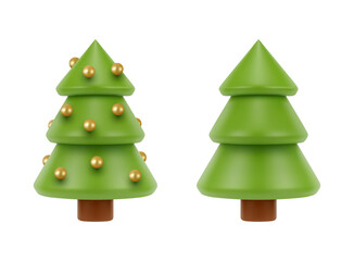 Pine tree with baubles and clean branches. Vector isolated set of 3d christmas decoration for home. Celebration xmas holiday, winter seasonal festivities and preparations. Minimalist design