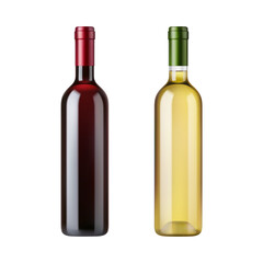 Bottles of red and white wine. Vector in realistic style, isolated set of alcoholic production with no labels, copy space for craft producer. Production and branding of winery, alcohol drink