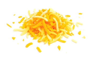 Pile of Shredded Cheddar Cheese on White Surface Dairy Ingredient for Cooking Snacks and Toppings