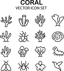 Line Art Coral Icons